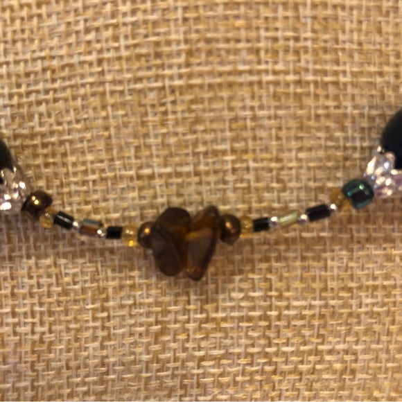 NWT Calypso Studios Necklace Handmade art glass black & teal w/ tigers eye chips - Picture 4 of 8